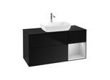 Villeroy und Boch Finion Waschtischunterschrank F832GJPH 120cm, Abdeckplatte black matt, Regale Light grey matt lacquer, Glossy Black Lacquer
