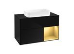 Villeroy und Boch Finion Waschtischunterschrank G662HFPH 100x60,3x50,1cm, Regal rechts Gold matt, Glossy Black Lacquer