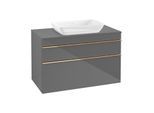 Villeroy und Boch Venticello Waschtisch-Unterschrank A94105FP 95,7 x 60,6 x 50,2 cm, Waschtisch mittig, Griff Copper, Glossy Grey