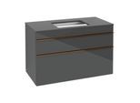 Villeroy und Boch Venticello Waschtisch-Unterschrank A94105RA 95,7 x 60,6 x 50,2 cm, Waschtisch mittig, Griff Copper, Glass Glossy Grey