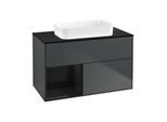 Villeroy und Boch Finion Waschtischunterschrank G652PHHG 100x60,3x50,1cm, Regal links Glossy Black Lacquer, Midnight Blue Matt Lacquer
