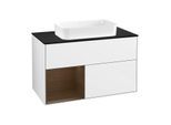Villeroy und Boch Finion Waschtischunterschrank G652GNGF 100x60,3x50,1cm, Regal links Walnut veneer, Glossy white lacquer