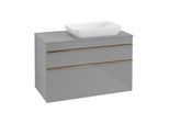 Villeroy und Boch Venticello Waschtisch-Unterschrank A94305RA 95,7 x 60,6 x 50,2 cm, Waschtisch rechts, Griff Copper, Glass Glossy Grey
