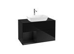 Villeroy und Boch Finion Waschtischunterschrank F772PDPH 100cm, Abdeckplatte black matt, Regale Black matt lacquer, Glossy Black Lacquer