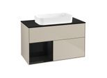 Villeroy und Boch Finion Waschtischunterschrank G652PHHH 100x60,3x50,1cm, Regal links Glossy Black Lacquer, Sand Matt Lacquer