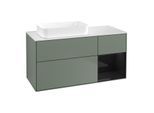 Villeroy und Boch Finion Waschtischunterschrank F691PHGM 120x60,3x50,1cm, Regal rechts Glossy Black Lacquer, Olive Matt Lacquer