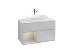 Villeroy und Boch Finion Waschtischunterschrank F771HHGJ 100cm, Abdeckplatte white matt, Regale sand matt lacquer, Light grey matt