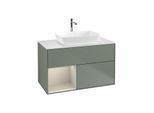 Villeroy und Boch Finion Waschtischunterschrank F771HHGM 100cm, Abdeckplatte white matt, Regale sand matt lacquer, Olive Matt Lacquer