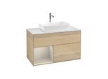 Villeroy und Boch Finion Waschtischunterschrank F771HHPC 100cm, Abdeckplatte white matt, Regale sand matt lacquer, Oak Veneer