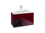 Villeroy und Boch Finion Waschtischunterschrank F771PHHB 100cm, Abdeckplatte white matt, Regale Glossy black lacquer, Peony Matt