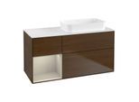 Villeroy und Boch Finion Waschtischunterschrank F681HHGN 120x60,3x50,1cm, Regal links Sand Matt Lacquer, Walnut veneer