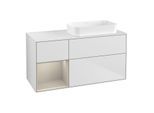 Villeroy und Boch Finion Waschtischunterschrank F681HHMT 120x60,3x50,1cm, Regal links Sand Matt Lacquer, White matt lacquer