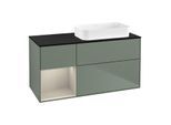 Villeroy und Boch Finion Waschtischunterschrank F682HHGM 120x60,3x50,1cm, Regal links Sand Matt Lacquer, Olive Matt Lacquer