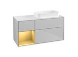 Villeroy und Boch Finion Waschtischunterschrank F681HFGJ 120x60,3x50,1cm, Regal links Gold matt, Light grey matt