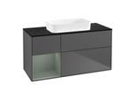 Villeroy und Boch Finion Waschtischunterschrank F702GMGK 120x60,3x50,1cm, Regal links Olive Matt Lacquer, Anthracite matt