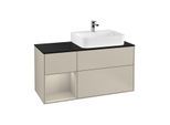 Villeroy und Boch Finion Waschtischunterschrank F142HHHH 120cm, Abdeckplatte Glass Black Matt, Regal links Sand Matt Lacquer, Sand Matt Lacquer