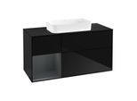 Villeroy und Boch Finion Waschtischunterschrank F702HGPH 120x60,3x50,1cm, Regal links Midnight Blue Matt Lacquer, Glossy Black Lacquer