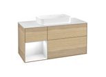 Villeroy und Boch Finion Waschtischunterschrank F701GFPC 120x60,3x50,1cm, Regal links Glossy white lacquer, Oak Veneer