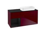 Villeroy und Boch Finion Waschtischunterschrank G682PHHB 120x60,3x50,1cm, Regal links Glossy Black Lacquer, Peony Matt