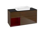 Villeroy und Boch Finion Waschtischunterschrank F702HBGN 120x60,3x50,1cm, Regal links Peony, Walnut veneer