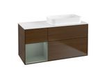 Villeroy und Boch Finion Waschtischunterschrank G681GMGN 120x60,3x50,1cm, Regal links Olive Matt Lacquer, Walnut veneer