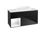 Villeroy und Boch Finion Waschtischunterschrank F701GFPD 120x60,3x50,1cm, Regal links Glossy white lacquer, Black matt lacquer