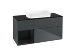 Villeroy und Boch Finion Waschtischunterschrank F702PHHG 120x60,3x50,1cm, Regal links Glossy Black Lacquer, Midnight Blue Matt Lacquer