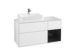 Villeroy und Boch Finion Waschtischunterschrank F151PHGF 120cm, Abdeckplatte white matt, Regal rechts Glossy Black Lacquer, Glossy white lacquer