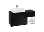 Villeroy und Boch Finion Waschtischunterschrank G152GFPH 120cm, Abdeckplatte black matt, Emotion, Regal links Glossy white lacquer, Glossy Black Lacquer