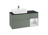 Villeroy und Boch Finion Waschtischunterschrank G152MTGM 120cm, Abdeckplatte black matt, Emotion, Regal links White matt lacquer, Olive Matt Lacquer