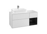Villeroy und Boch Finion Waschtischunterschrank F151PHMT 120cm, Abdeckplatte white matt, Regal rechts Glossy Black Lacquer, White matt lacquer