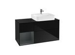 Villeroy und Boch Finion Waschtischunterschrank F142HGPH 120cm, Abdeckplatte Glass Black Matt, Regal links Midnight Blue Matt Lacquer, Glossy Black Lacquer