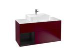 Villeroy und Boch Finion Waschtischunterschrank F161PHHB 120cm, Abdeckplatte white matt, Regal links Glossy Black Lacquer, Peony Matt