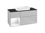 Villeroy und Boch Finion Waschtischunterschrank F702GFGJ 120x60,3x50,1cm, Regal links Glossy white lacquer, Light grey matt
