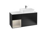 Villeroy und Boch Finion Waschtischunterschrank G141HHPD 120cm, Abdeckplatte white matt, Emotion, Regal links Sand Matt Lacquer, Black matt lacquer