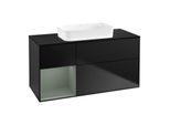 Villeroy und Boch Finion Waschtischunterschrank F702GMPD 120x60,3x50,1cm, Regal links Olive Matt Lacquer, Black matt lacquer