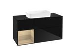 Villeroy und Boch Finion Waschtischunterschrank F702PCPH 120x60,3x50,1cm, Regal links Oak Veneer, Glossy Black Lacquer