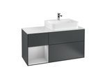 Villeroy und Boch Finion Waschtischunterschrank F141GJHG 120cm, Abdeckplatte glass white Matt, Regal links Light grey matt, Midnight Blue Matt Lacquer