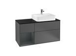 Villeroy und Boch Finion Waschtischunterschrank F142HGGK 120cm, Abdeckplatte Glass Black Matt, Regal links Midnight Blue Matt Lacquer, Anthracite matt