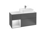 Villeroy und Boch Finion Waschtischunterschrank F141MTGK 120cm, Abdeckplatte glass white Matt, Regal links White matt lacquer, Anthracite matt