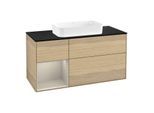 Villeroy und Boch Finion Waschtischunterschrank F702HHPC 120x60,3x50,1cm, Regal links Sand Matt Lacquer, Oak Veneer
