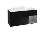 Villeroy und Boch Finion Waschtischunterschrank G691GMPH 120x60,3x50,1cm, Regal rechts Olive Matt Lacquer, Glossy Black Lacquer
