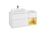 Villeroy und Boch Finion Waschtischunterschrank F151HFGF 120cm, Abdeckplatte white matt, Regal rechts Gold matt, Glossy white lacquer