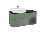Villeroy und Boch Finion Waschtischunterschrank G152GKGM 120cm, Abdeckplatte black matt, Emotion, Regal links Anthracite matt, Olive Matt Lacquer