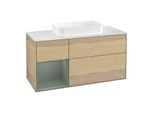 Villeroy und Boch Finion Waschtischunterschrank F701GMPC 120x60,3x50,1cm, Regal links Olive Matt Lacquer, Oak Veneer