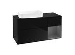 Villeroy und Boch Finion Waschtischunterschrank F692GKPH 120x60,3x50,1cm, Regal rechts Anthracite matt, Glossy Black Lacquer