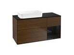 Villeroy und Boch Finion Waschtischunterschrank G692PHGN 120x60,3x50,1cm, Regal rechts Glossy Black Lacquer, Walnut veneer