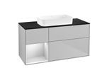 Villeroy und Boch Finion Waschtischunterschrank F702MTGJ 120x60,3x50,1cm, Regal links White matt lacquer, Light grey matt