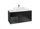 Villeroy und Boch Finion Waschtischunterschrank F161HGPD 120cm, Abdeckplatte white matt, Regal links Midnight Blue Matt Lacquer, Black matt lacquer