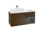 Villeroy und Boch Finion Waschtischunterschrank F151GKGN 120cm, Abdeckplatte white matt, Regal rechts Anthracite matt, Walnut veneer
